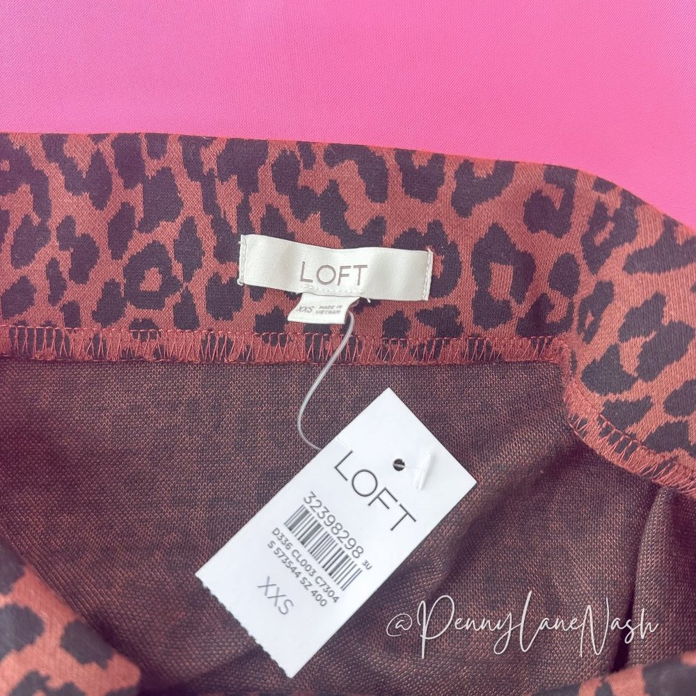 NWT Loft Leopard Print Side Slit Midi Skirt Size XXS - Picture 5 of 11